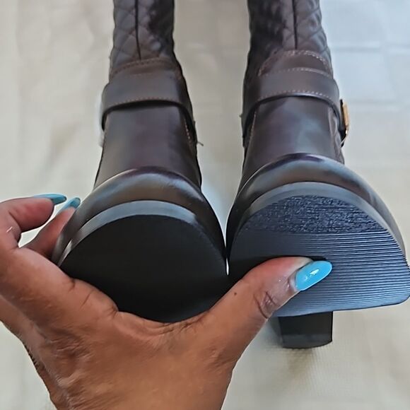 Mirage Collection Women's Faux Leather Quilted Heel Zip-Up Tall Boots Brown 8 - Picture 7 of 16